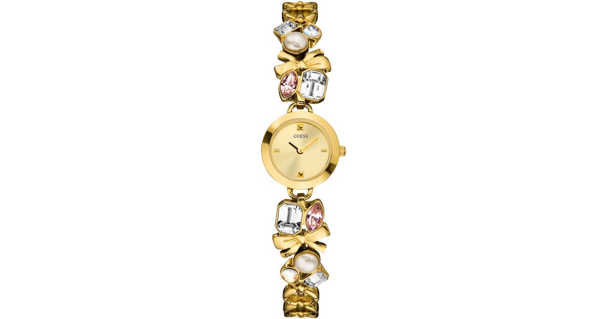 Guess Watch Womens Faux Pearl And Crystal Charm Goldtone Bracelet 21mm In Metallic Lyst