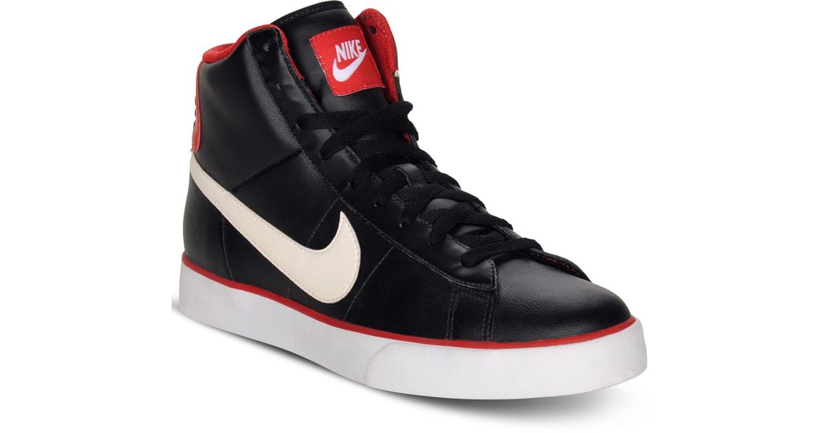 red white and black high top nikes