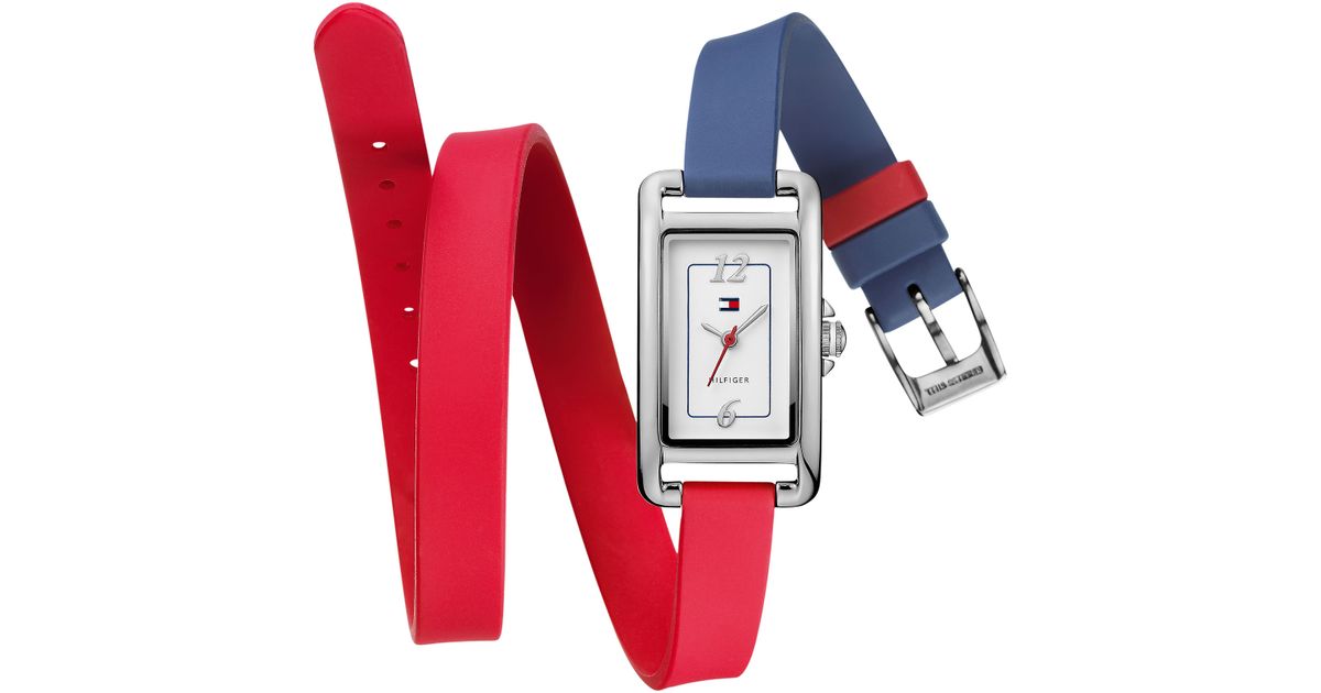 Tommy Hilfiger Womens Red and Blue Silicone Double Wrap Strap 37x20mm - Lyst