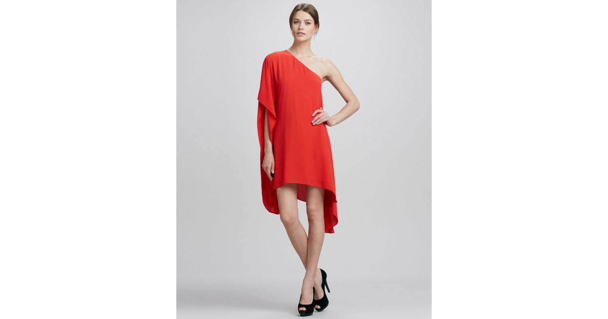 bcbg red one shoulder dress