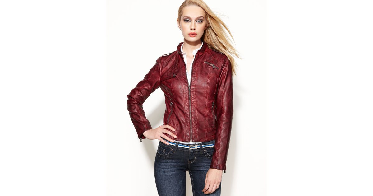 Guess Burgundy Leather Jacket Shop Clothing Shoes Online
