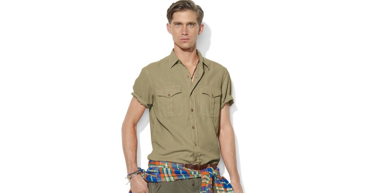 Ralph Lauren Short Sleeve Woven Military Safari Shirt in Green for Men |  Lyst