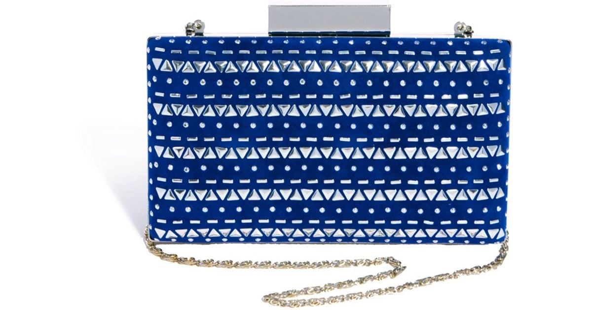 blue and silver clutch bag