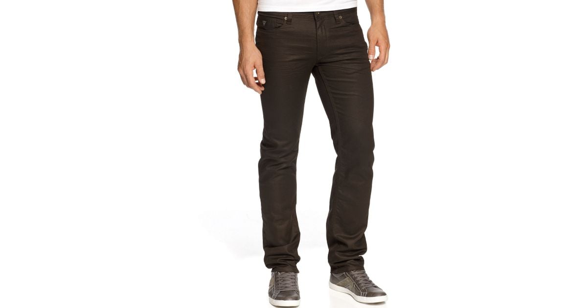 Guess Lincoln Coated Darkwash Denim Jeans in Brown for Men Lyst