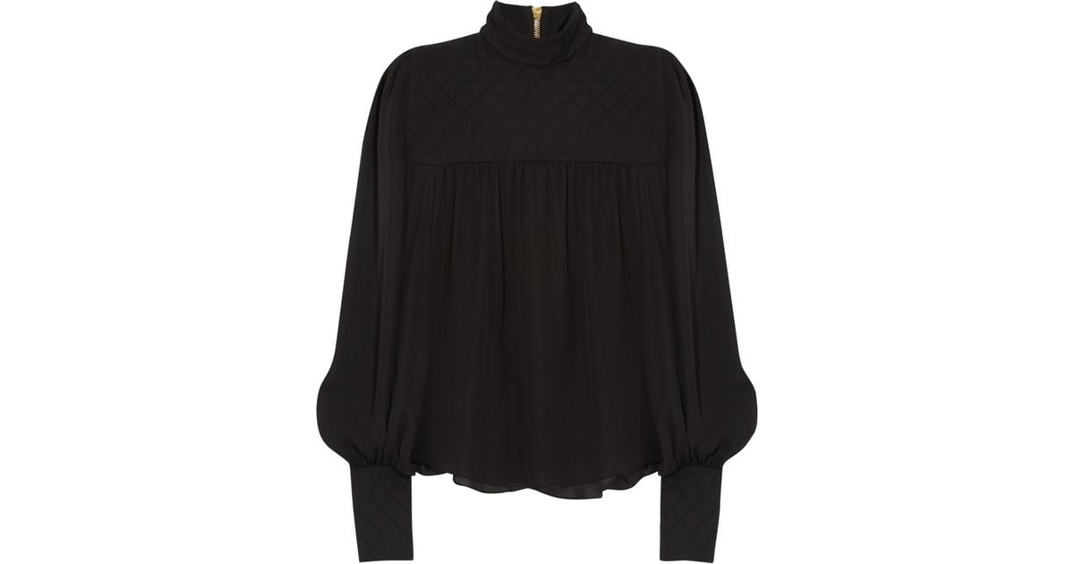 Balmain Quilted Silk Blouse in Black | Lyst