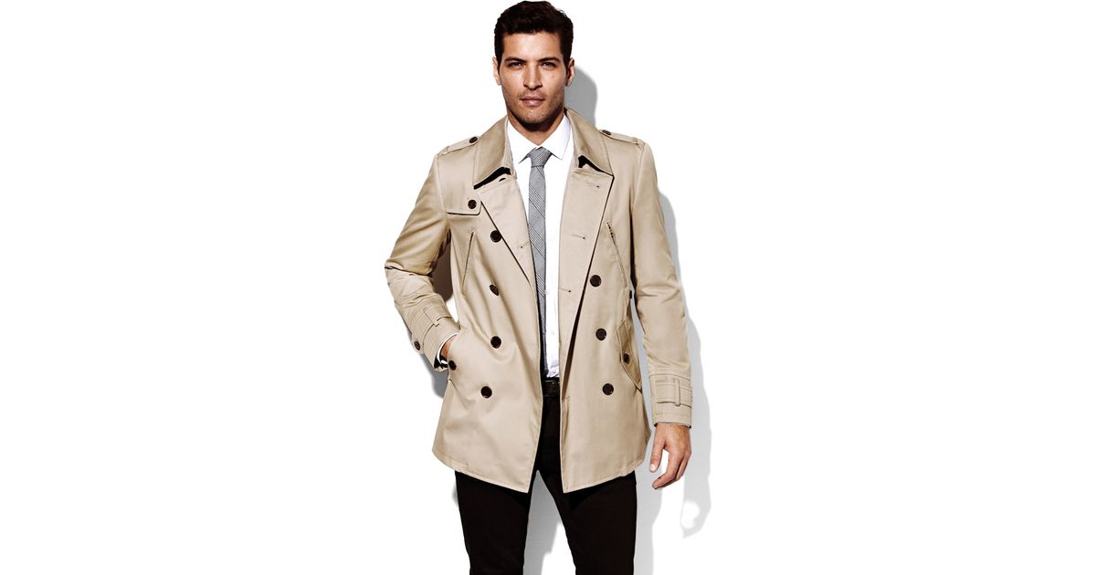 Vince Camuto Double Breasted Trench Coat in Khaki (Natural) for Men - Lyst