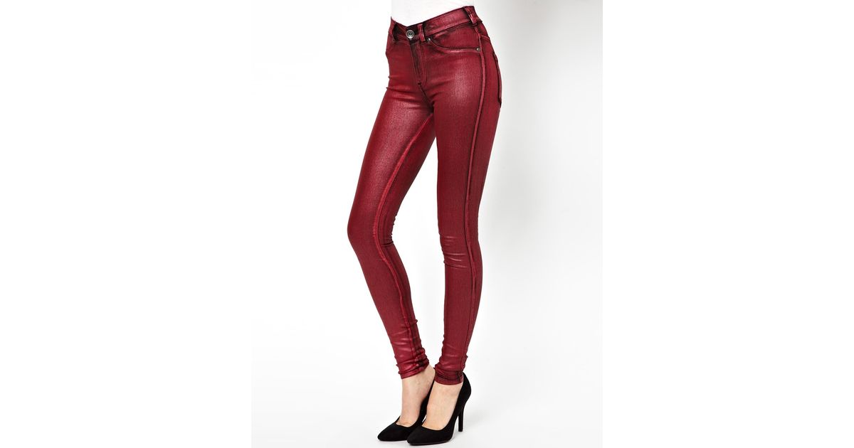 Dr. Denim Skinny Jeans in Red Metallic in Purple | Lyst