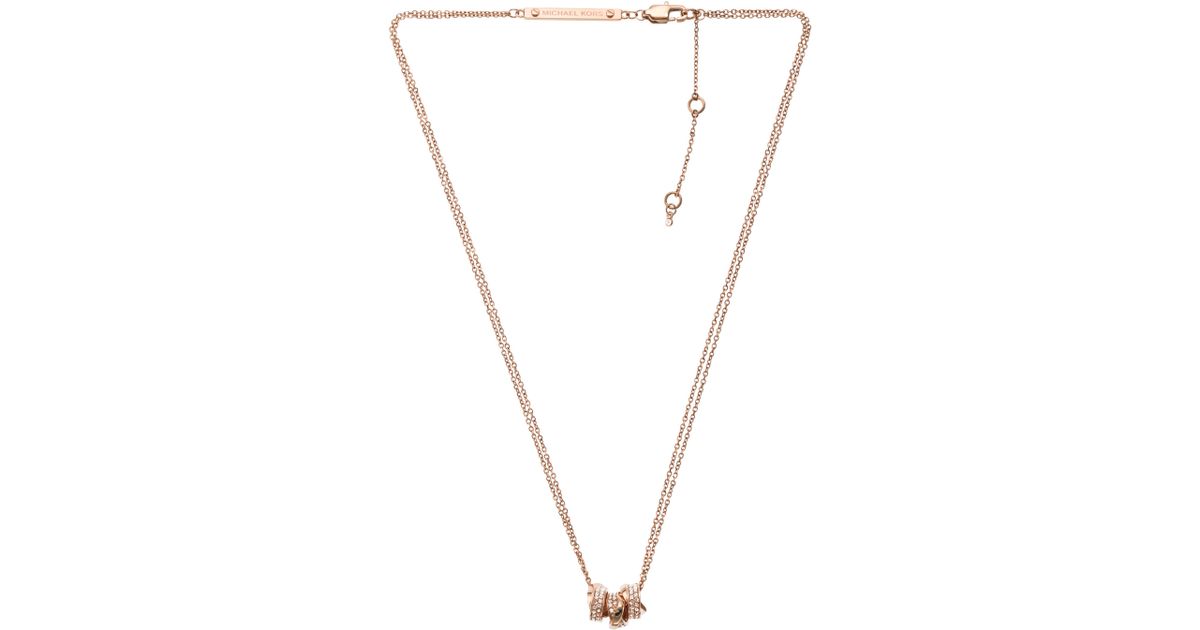 Michael Kors Three Ring Necklace Rose Golden in Pink - Lyst