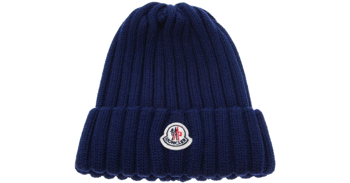 Moncler Wool Ribbed Knit Beanie Hat in 