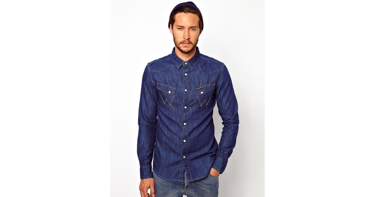 Wrangler Denim Shirt Slim Fit City Western in Blue for Men | Lyst