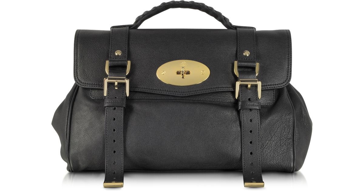 Mulberry Alexa Black Polished Buffalo Leather with Soft Gold Satchel Bag -  Lyst