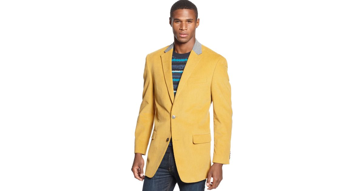 Sean John Solid Corduroy with Elbow Patches Sportcoat in Mustard