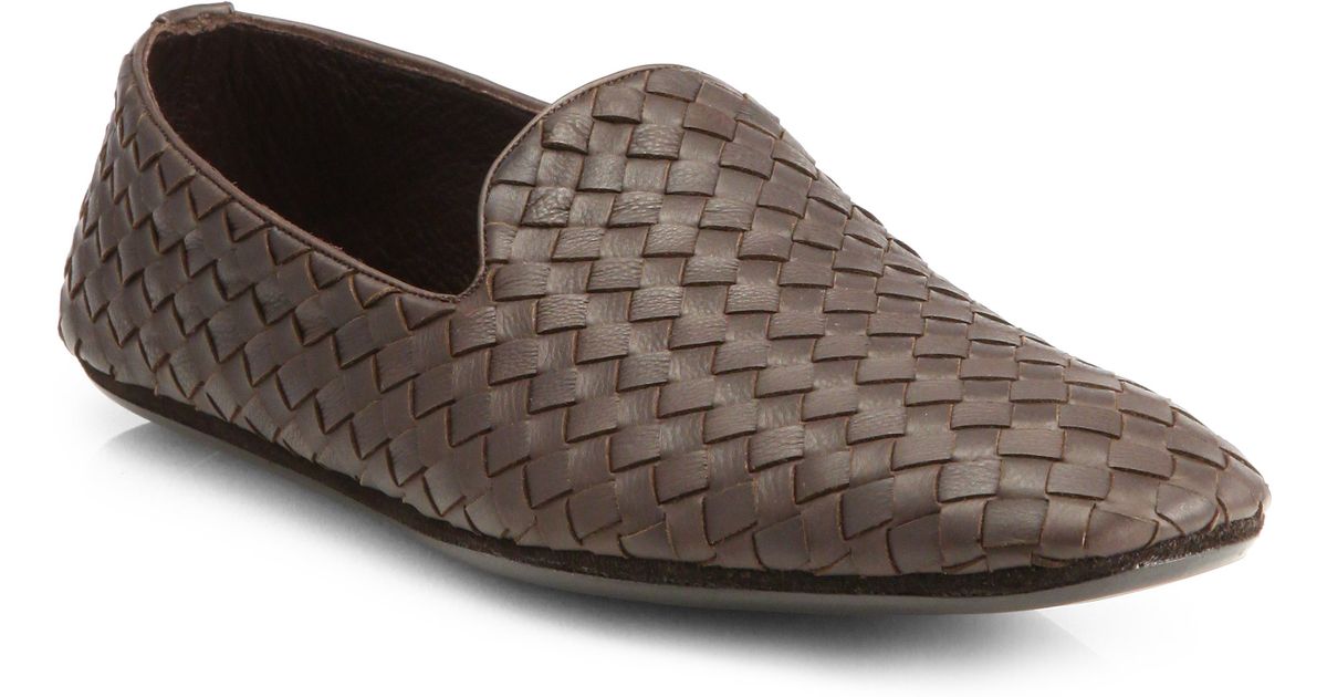 Bottega veneta Fiandra Intrecciato Foulard Leather Slippers in Brown ...