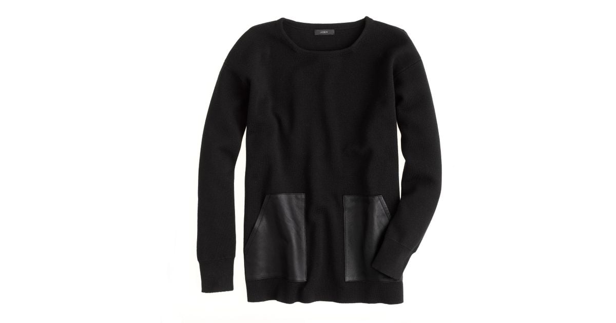 J.Crew Merino Leather pocket Sweater in Black Lyst