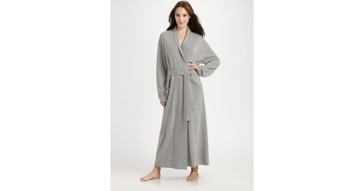 Saks Fifth Avenue Long Basic Cashmere Robe in Grey (Gray) | Lyst