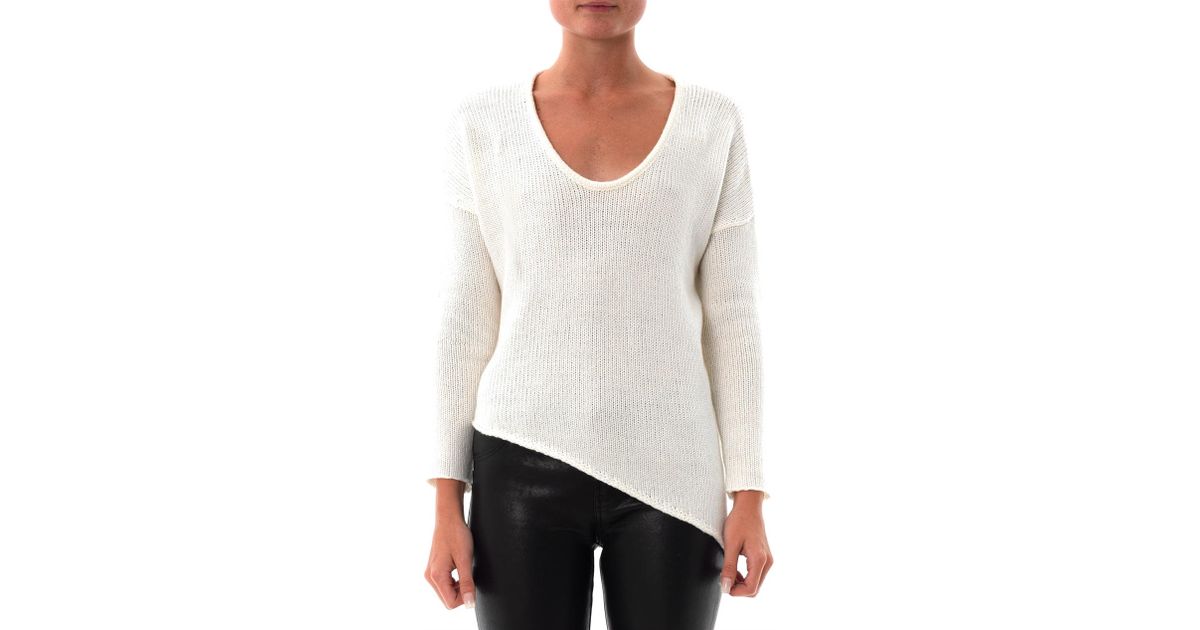 Helmut Lang Asymmetric Wool Blend Sweater in Ivory (White) - Lyst