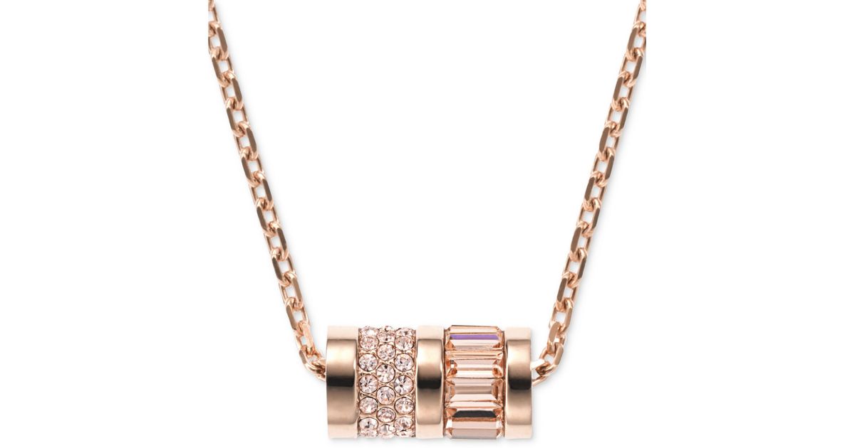 Michael Kors Rose Goldtone Pave And Baguette Barrel Pendant Necklace In Metallic Lyst - Barrel Pendant Necklace