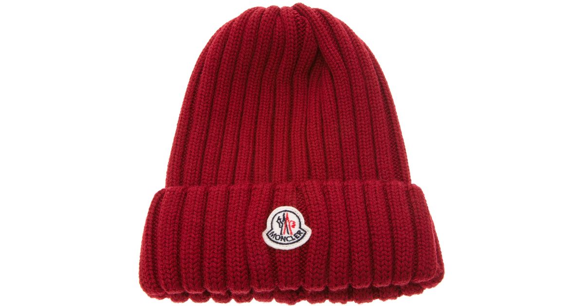 Moncler Wool Ribbed Knit Beanie in Red for Men | Lyst