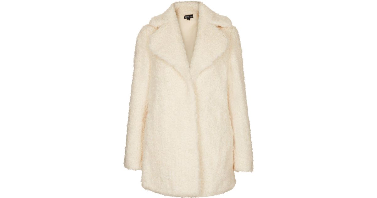 Top Teddy Fur Pea Coat In Blue Lyst