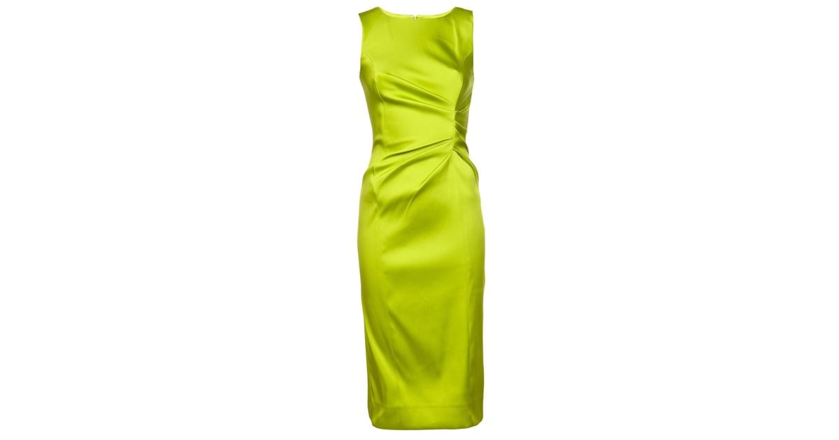 Oscar de la renta Gathered Wool Blend Duchesse Satin Dress in Green | Lyst
