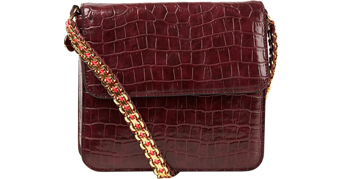 burgundy mock croc bag