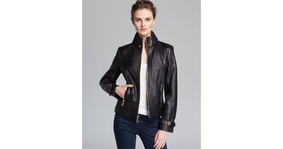Lyst Via Spiga Jacket Ruched Side Leather In Black