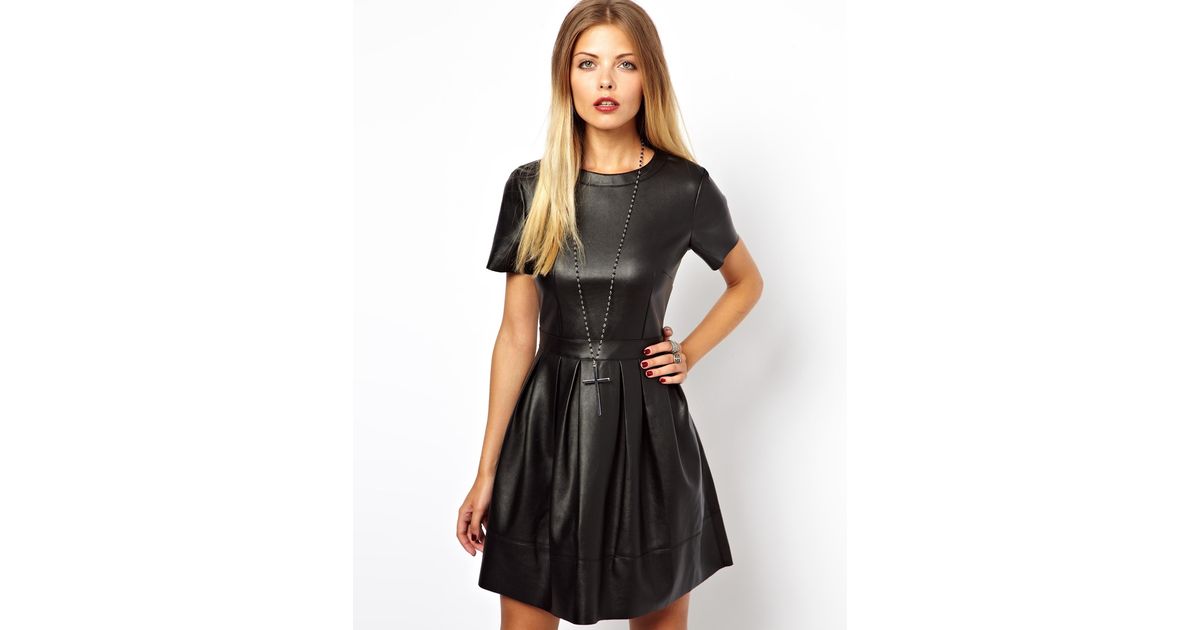 leather look skater dress