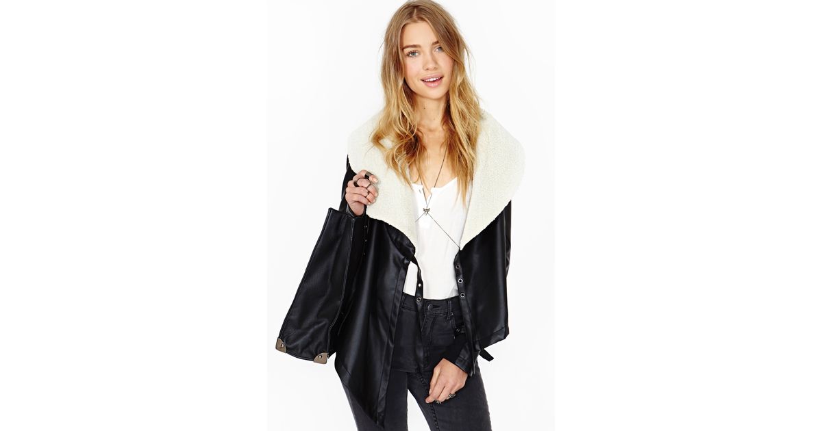 Lyst Nasty Gal Shearling Wrap Aviator Jacket In Black