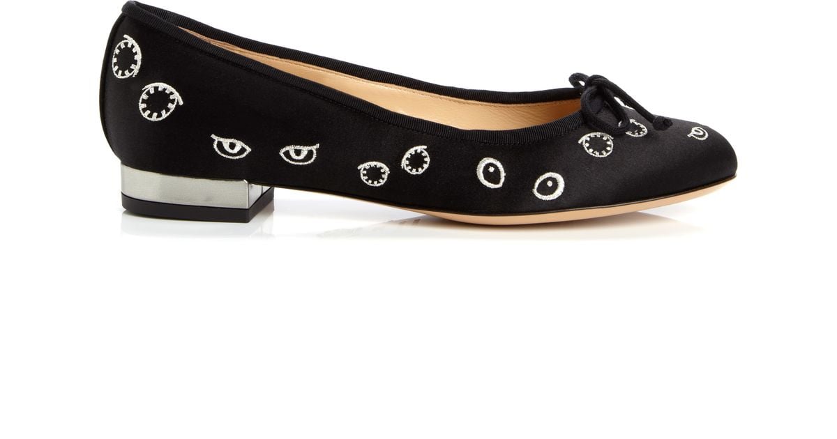 Charlotte olympia Darcy Embroidered Satin Flat in Black Lyst