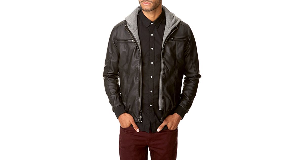 Black Leather Jacket With Grey Hood Images