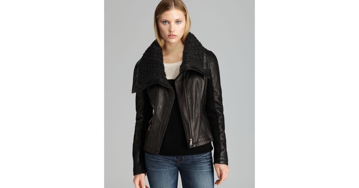 Sam Edelman Leather Jacket Palermo Knit Combo In Black Lyst