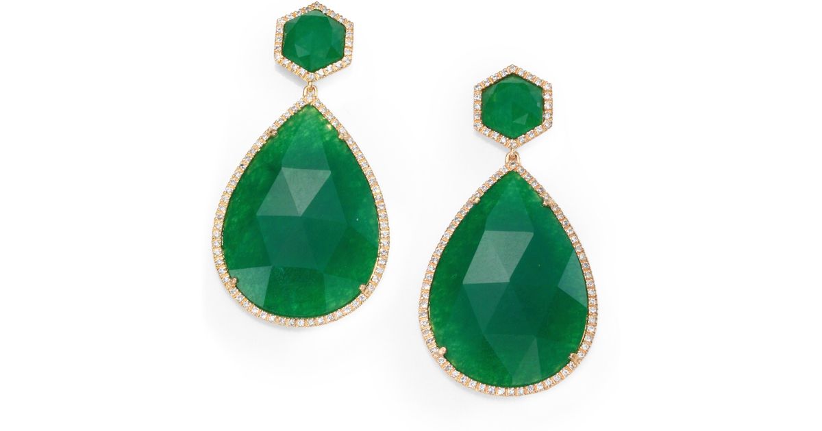 Lyst Mija Green Jade Pavé White Shire Teardrop Drop Earrings Lyst Mija Green Jade Pavé White Shire Teardrop Drop Earrings In