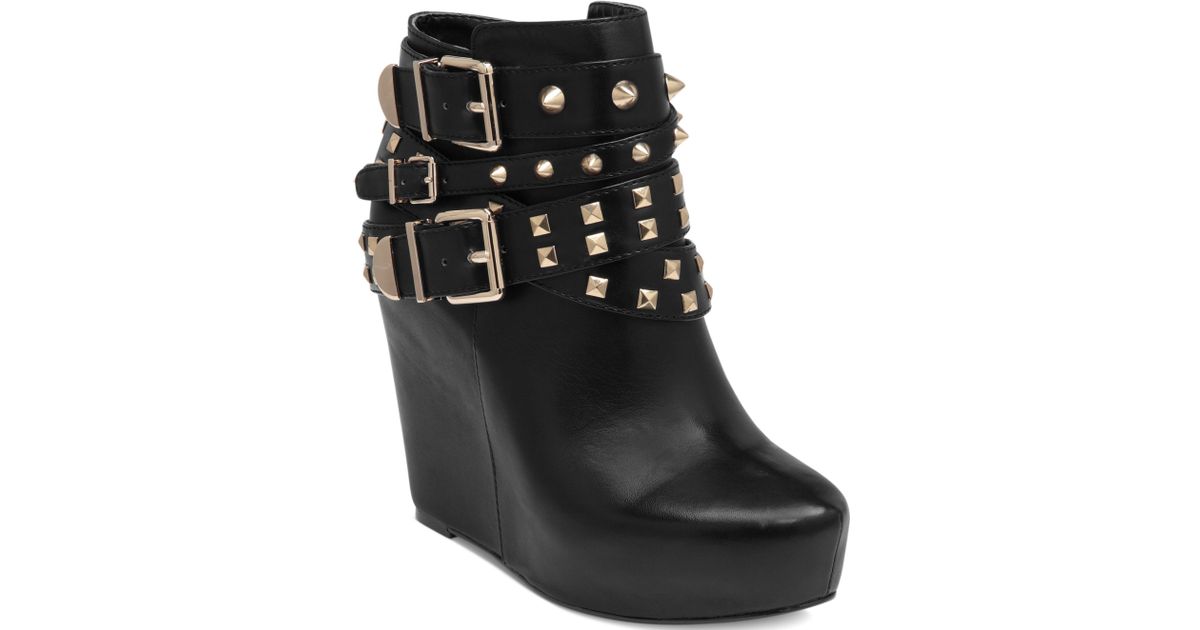 BCBGeneration Aspen Studded Wedge Booties in Black | Lyst