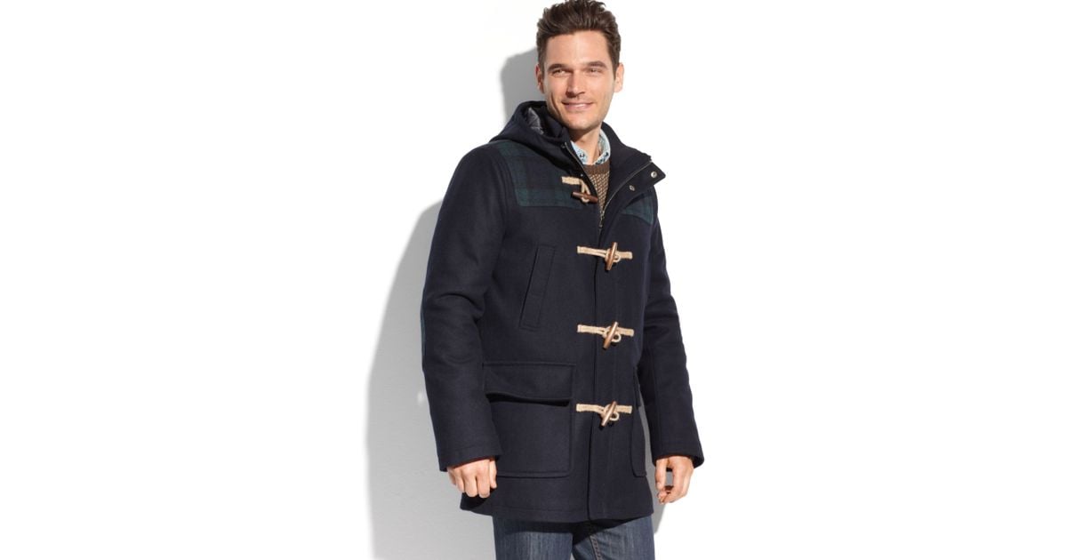 Tommy Hilfiger Melton Wool Hooded Toggle Coat in Blue for Men | Lyst