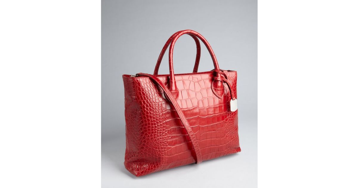 Lyst - Furla Red Croc Embossed Leather Martha Top Handle Bag in Red