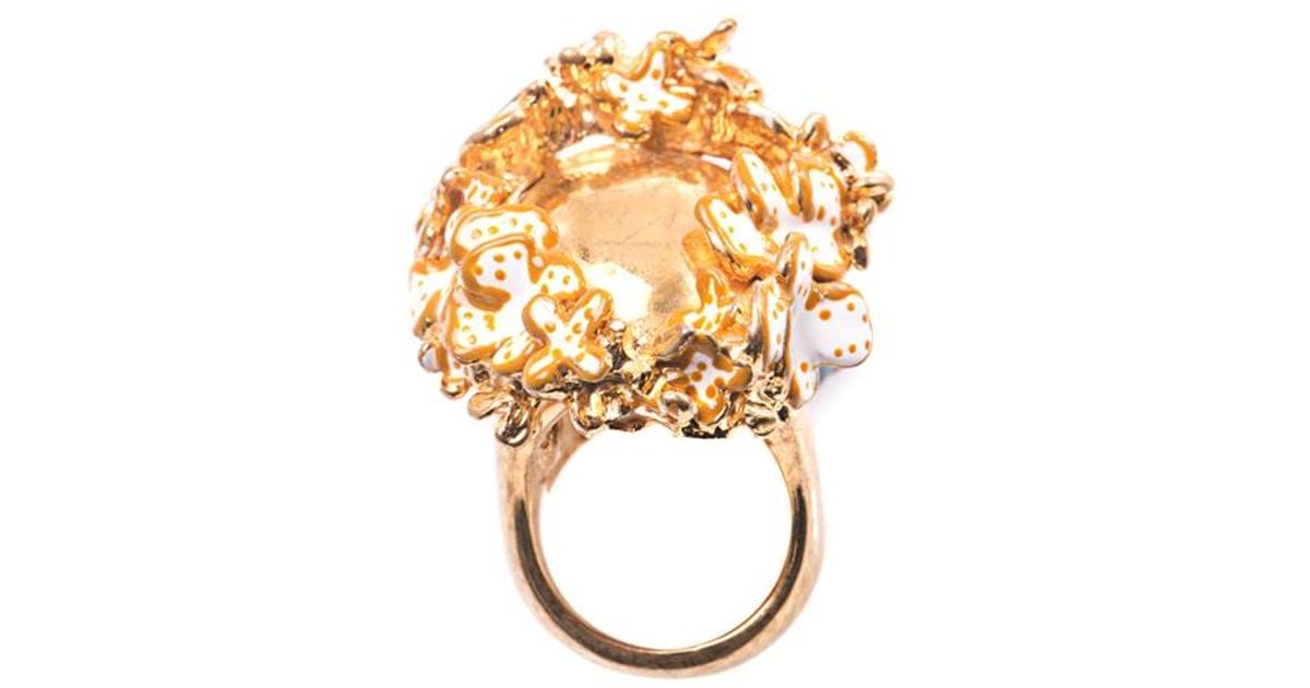 Flower Crown Skull Ring in Gold 