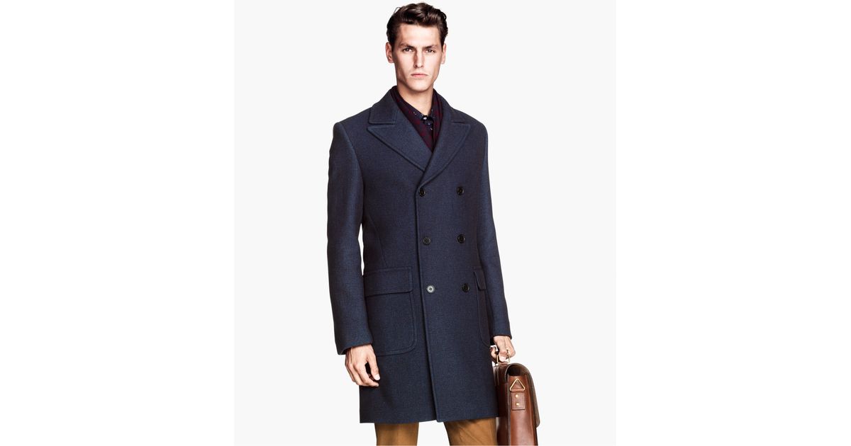 H&M Double-breasted Coat in Dark Blue (Blue) for Men - Lyst