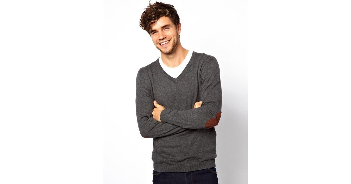 v neck sweater with elbow patches