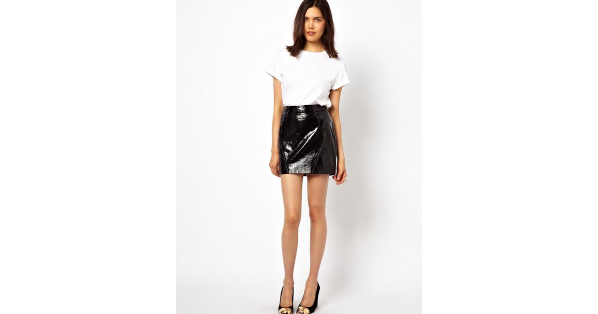 white patent leather mini skirt