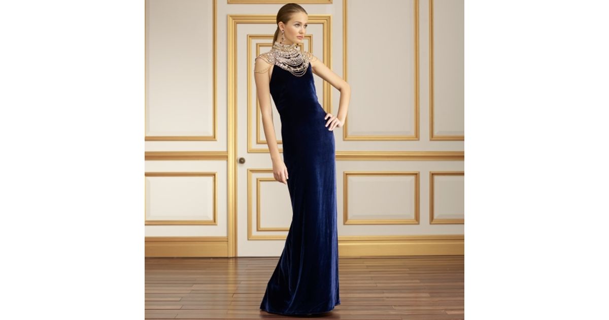 ralph lauren blue velvet dress