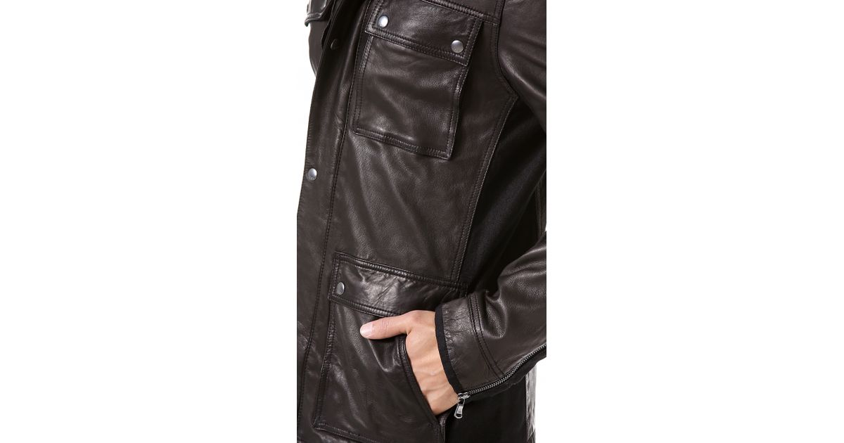 John Varvatos Leather Military Field Jacket In Brown For Men Lyst
