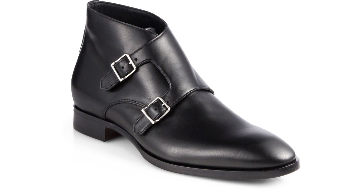 double monk strap boots black