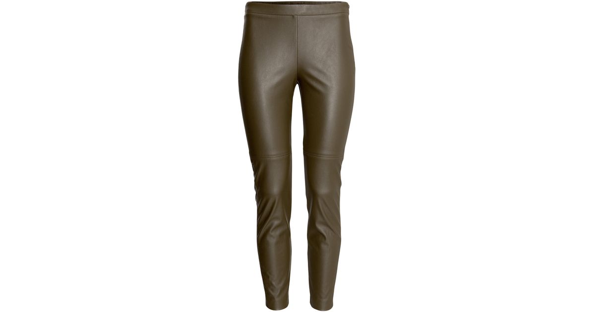 H\u0026M Imitation Leather Trousers in Khaki 