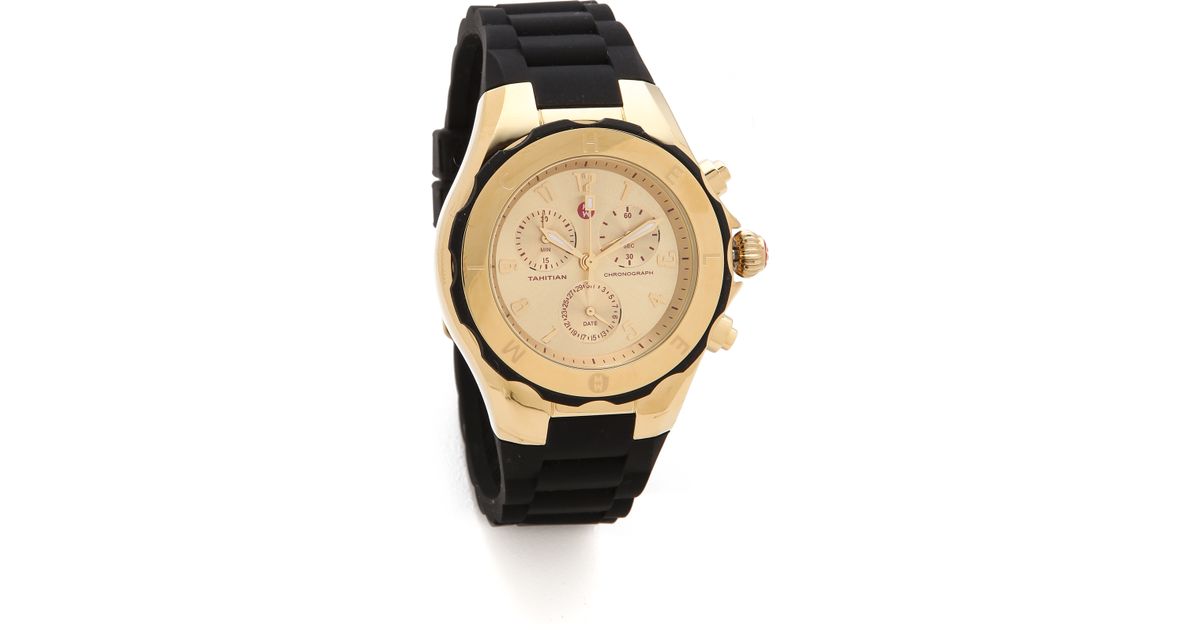 michele tahitian jelly bean watch black and gold