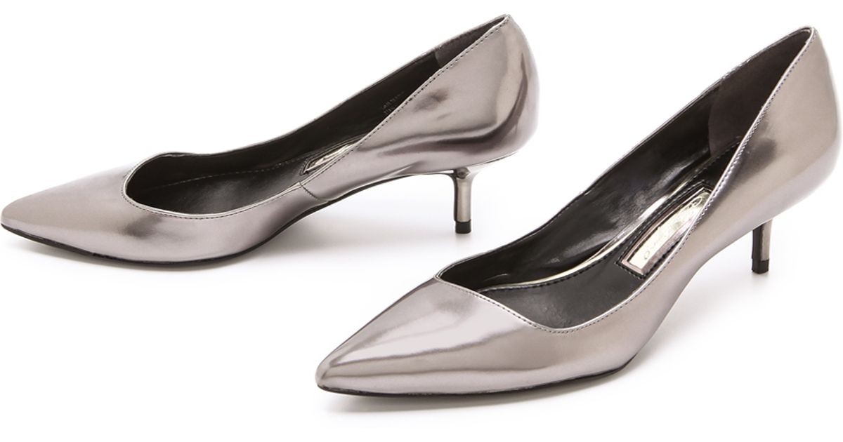 metallic kitten heel pumps