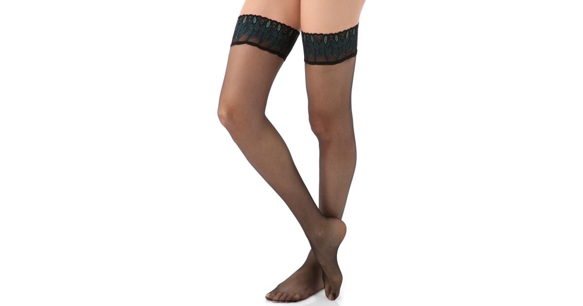FALKE Lunelle 8 Peacock Stay Up Tights in Black