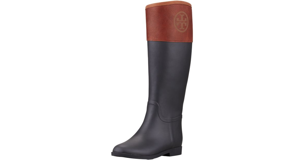 Tory Burch Diana Rubber Riding Boot Black Almond In Brown Lyst