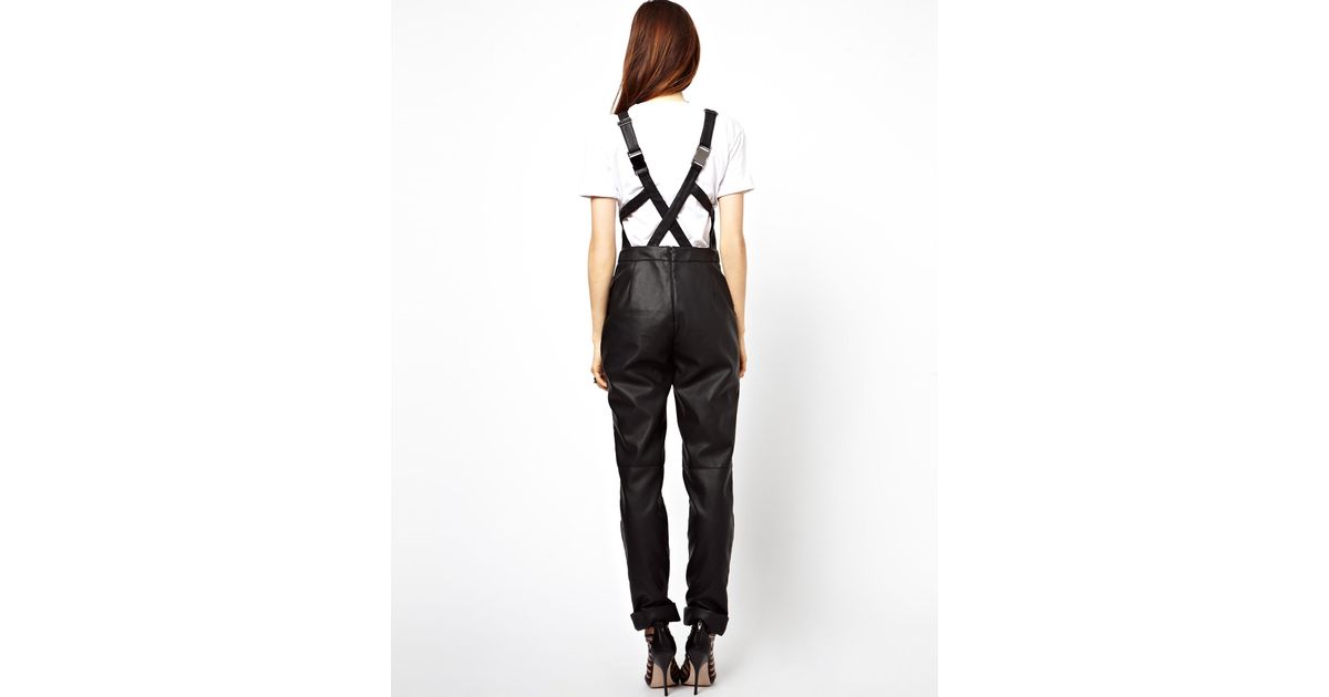 ASOS Overalls in Leather Look in Black Lyst