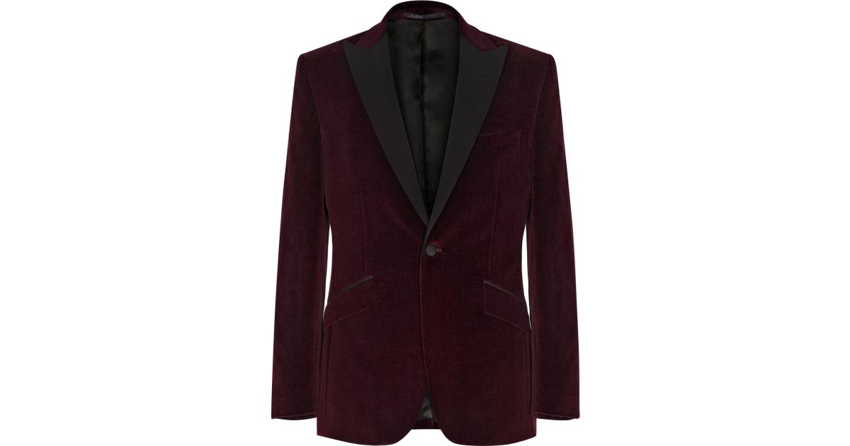 Reiss Goodwood Single Buttoned Velvet Blazer in Burgundy (Red) for Men