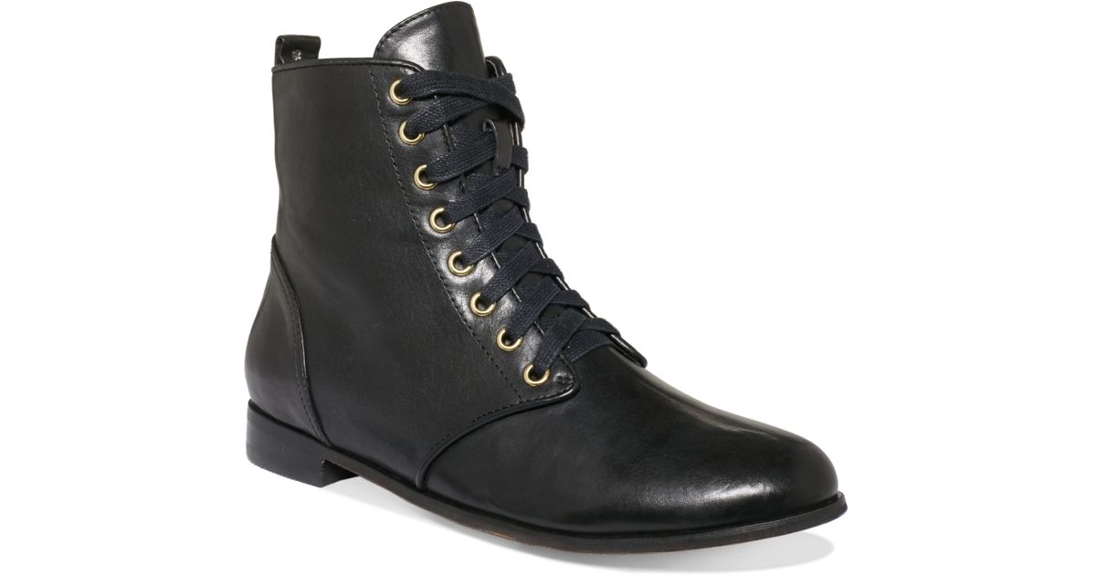 black flat boots lace up